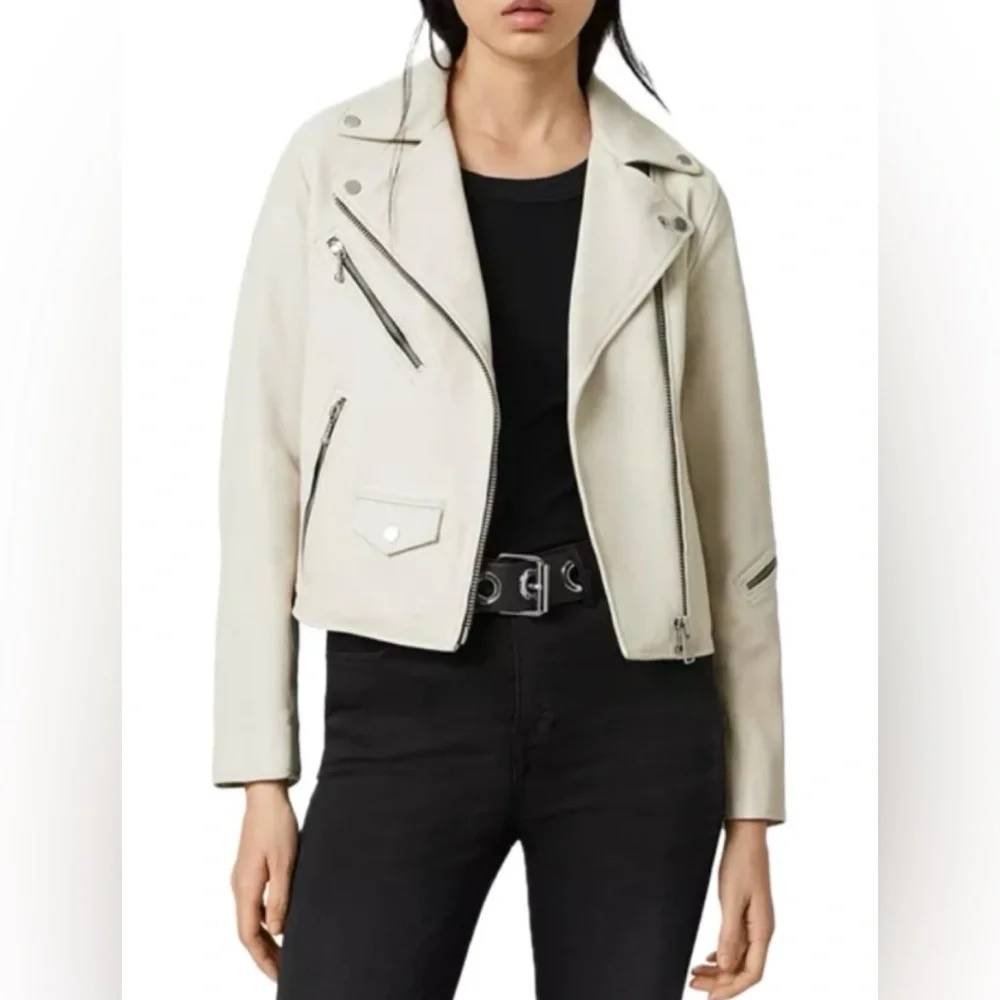 All Saints Riley Leather Biker Jacket - Picture 2 of 12
